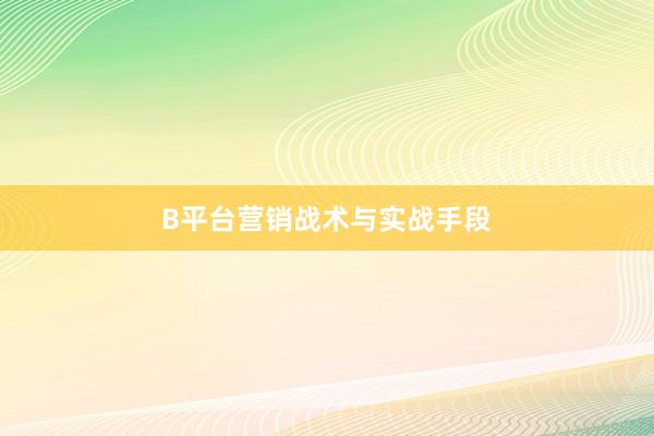 B平台营销战术与实战手段